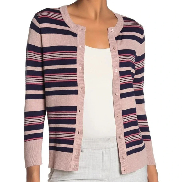 Halogen‎ striped crew neck cardigan NWT - Picture 1 of 6